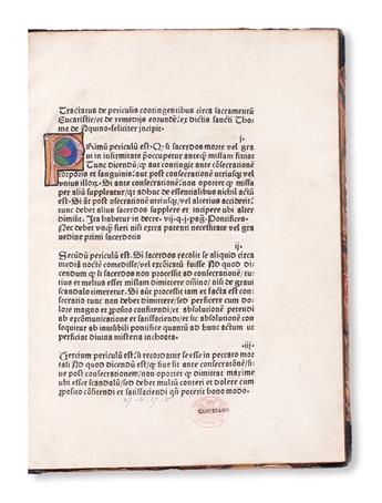 INCUNABULA  THOMAS AQUINAS, Pseudo-. De periculis contingentibus circa eucharistiae sacramentum.  1486